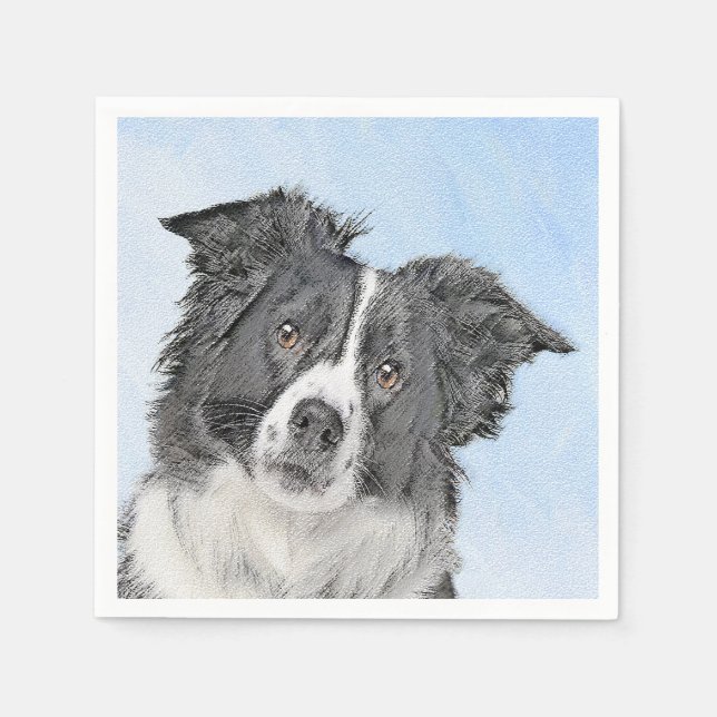 Border Collie Painting - Cute Original Dog Art Napkin (Front)