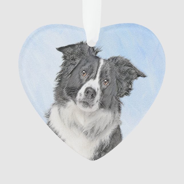 Border Collie Painting - Cute Original Dog Art Ornament (Front)
