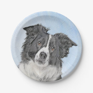 Border Collie Painting - Cute Original Dog Art Paper Plate