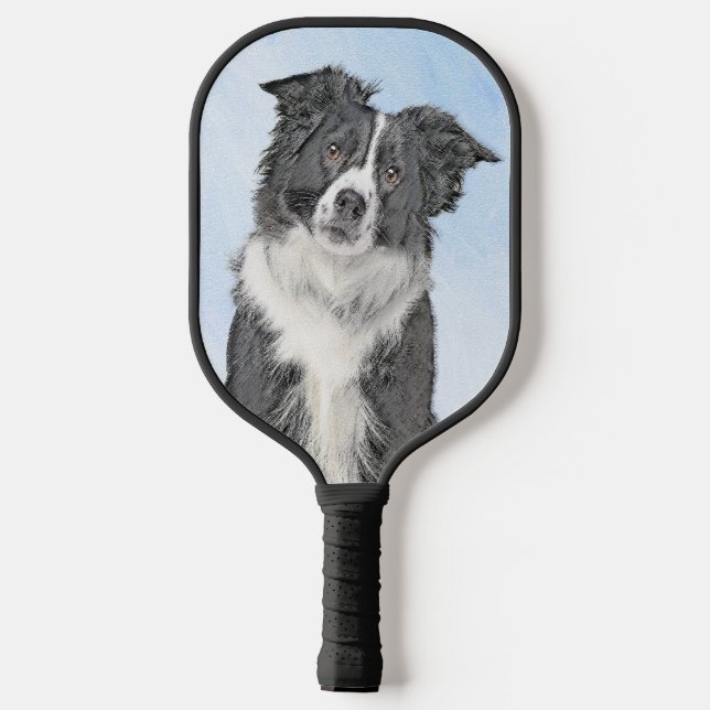 Border Collie Painting - Cute Original Dog Art Pic Pickleball Paddle (Back)