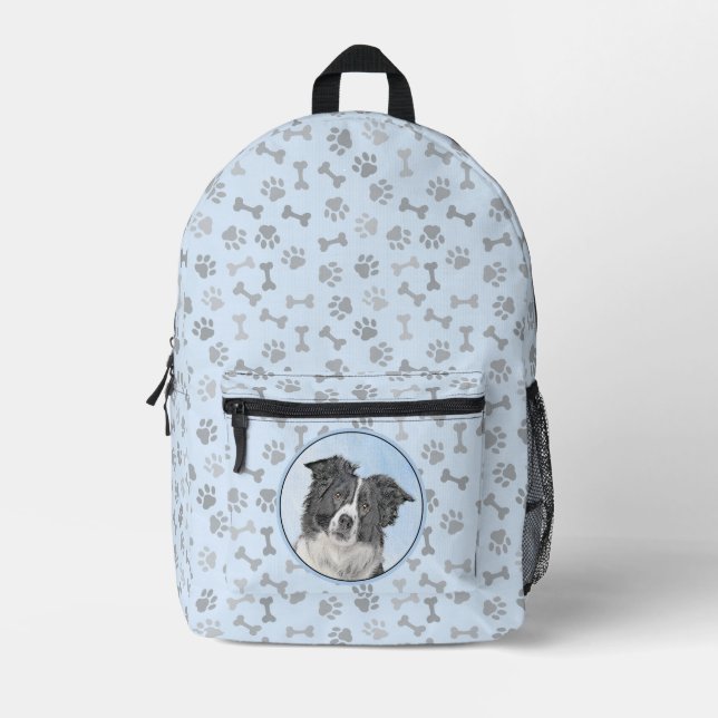 Border Collie Painting - Cute Original Dog Art Printed Backpack (Front)