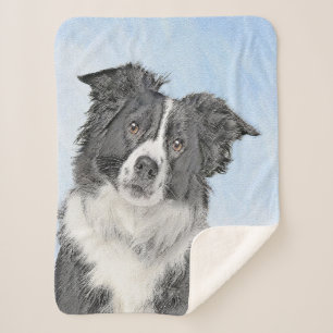 Border Collie Painting - Cute Original Dog Art Sherpa Blanket