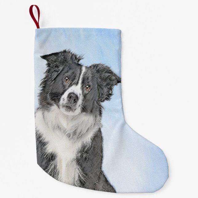 Border Collie Painting - Cute Original Dog Art Small Christmas Stocking (Front)