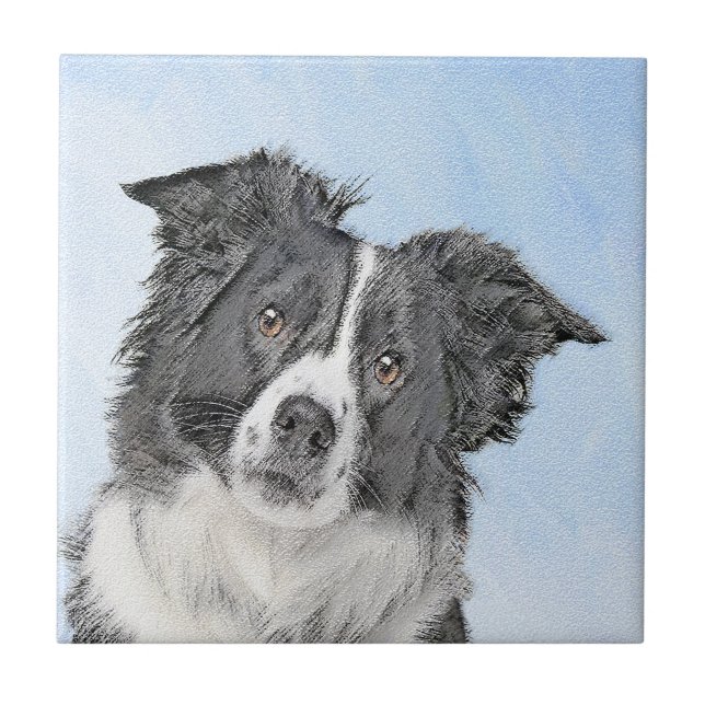 Border Collie Painting - Cute Original Dog Art Tile (Front)