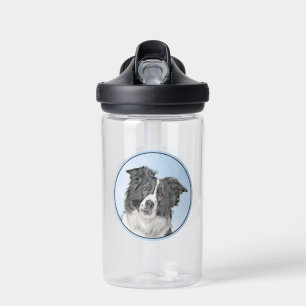 Border Collie Painting - Cute Original Dog Art Water Bottle
