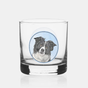 Border Collie Painting - Cute Original Dog Art Whiskey Glass