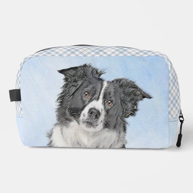 Border Collie Painting Rough Black & White Dog Art Dopp Kit (Front)
