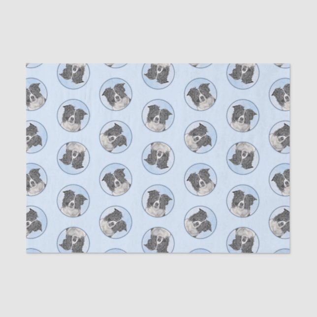 Border Collie Painting Rough Black & White Dog Art Tissue Paper (Front)