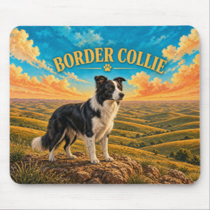 Border Collie, Palouse Hills Vintage Watercolor Mouse Mat
