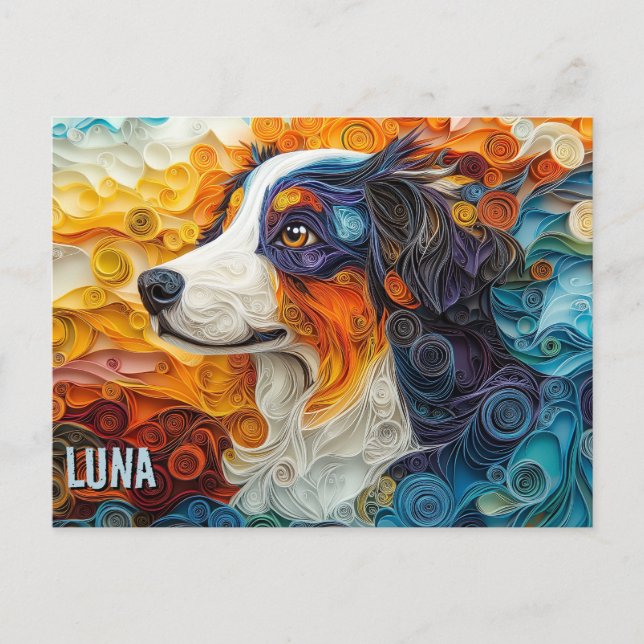 Border Collie Paper Quilling Art Dog Portrait Postcard (Front)