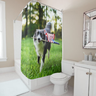 Border Collie Patriotic Dog Shower Curtain