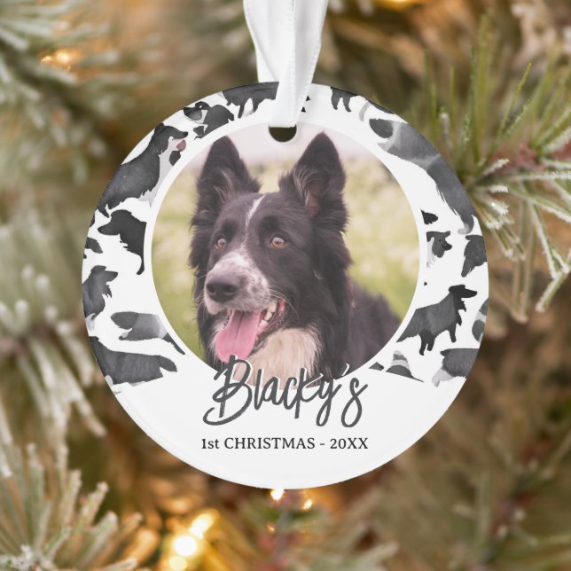 Border Collie Pattern Name Photo 1st Christmas  Ornament (Tree)
