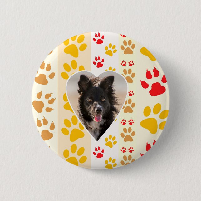 Border Collie Paw Print Love Heart 6 Cm Round Badge (Front)