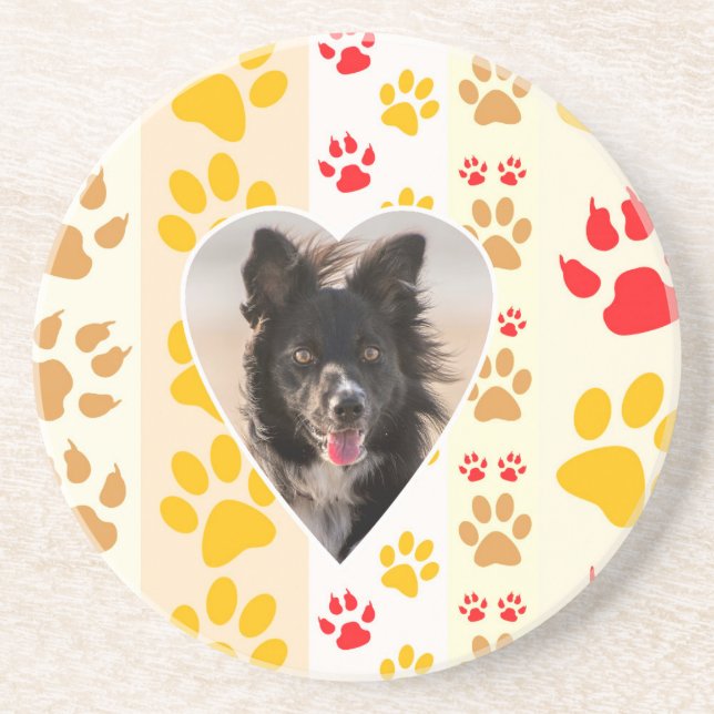 Border Collie Paw Print Love Heart Coaster (Front)