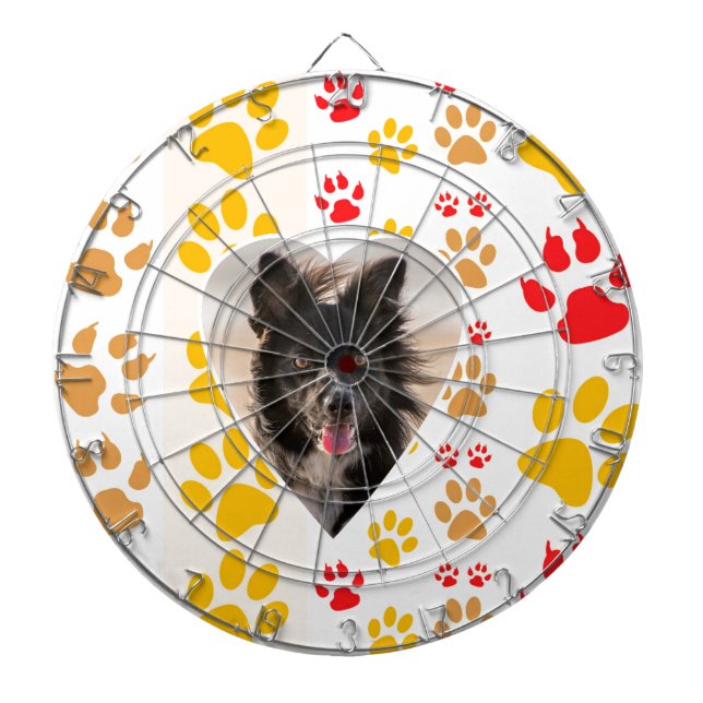 Border Collie Paw Print Love Heart Dartboard (Front)