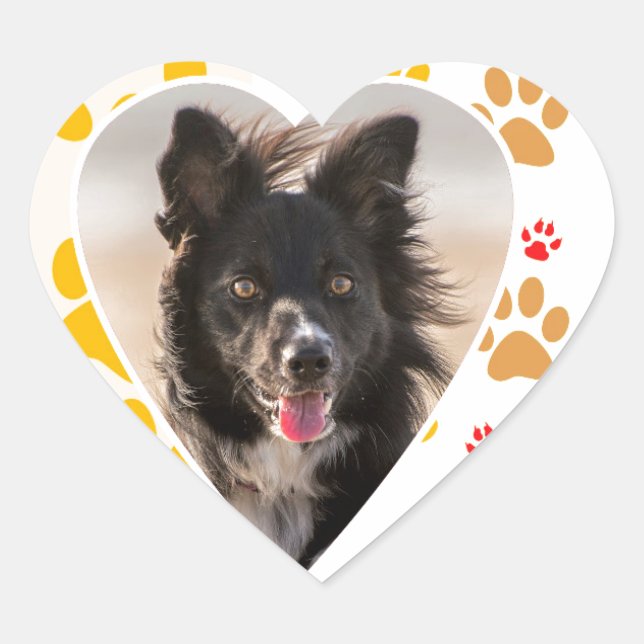 Border Collie Paw Print Love Heart Heart Sticker (Front)