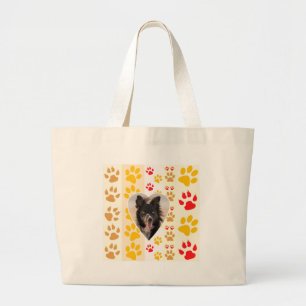 Border Collie Paw Print Love Heart Large Tote Bag