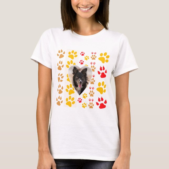 Border Collie Paw Print Love Heart T-Shirt (Front)