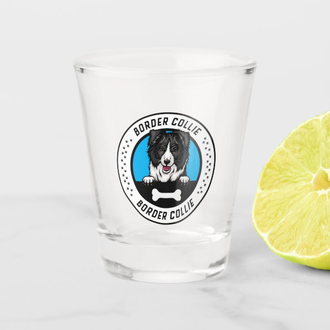 Border Collie Peeking Illustration Badge Shot Glass (Front)