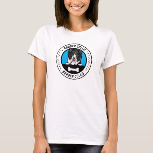 Border Collie Peeking Illustration Badge T-Shirt