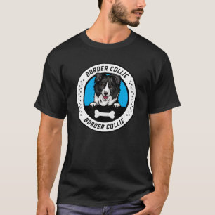 Border Collie Peeking Illustration Badge T-Shirt