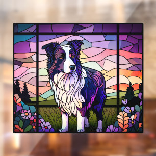Border Collie Pet Dog Faux Stained Glass Window Cling