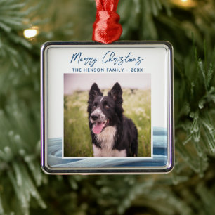 Border Collie Photo Winter Snow Merry Christmas Metal Tree Decoration