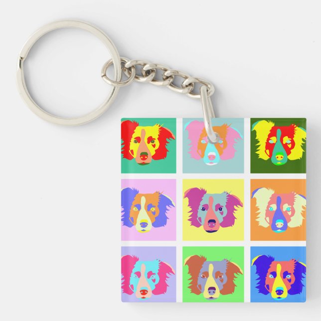 Border Collie Pop Art Key Ring (Front)