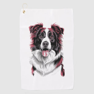 Border Collie Portrait in Vibrant Detail for Dog Golf Towel