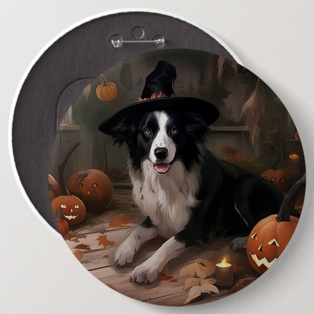 Border Collie Pumpkins Halloween Scary  6 Cm Round Badge (Front & Back)