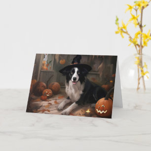 Border Collie Pumpkins Halloween Scary Card