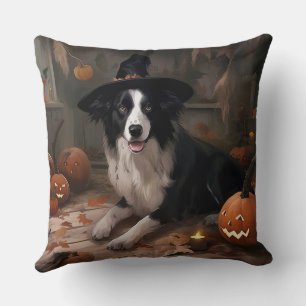 Border Collie Pumpkins Halloween Scary  Cushion