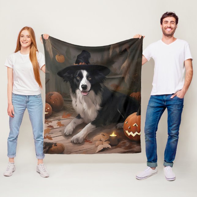 Border Collie Pumpkins Halloween Scary  Fleece Blanket (In Situ)