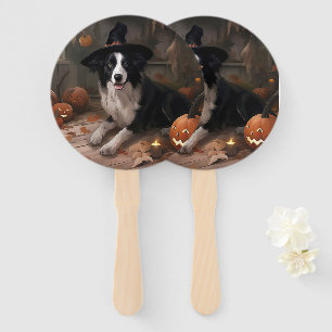 Border Collie Pumpkins Halloween Scary Hand Fan