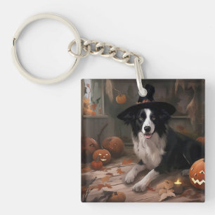Border Collie Pumpkins Halloween Scary  Key Ring