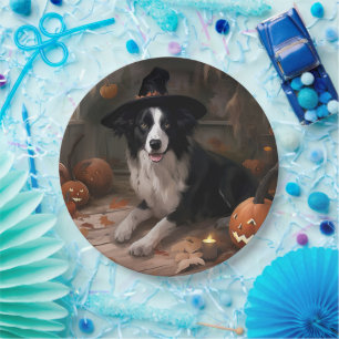 Border Collie Pumpkins Halloween Scary Paper Plate