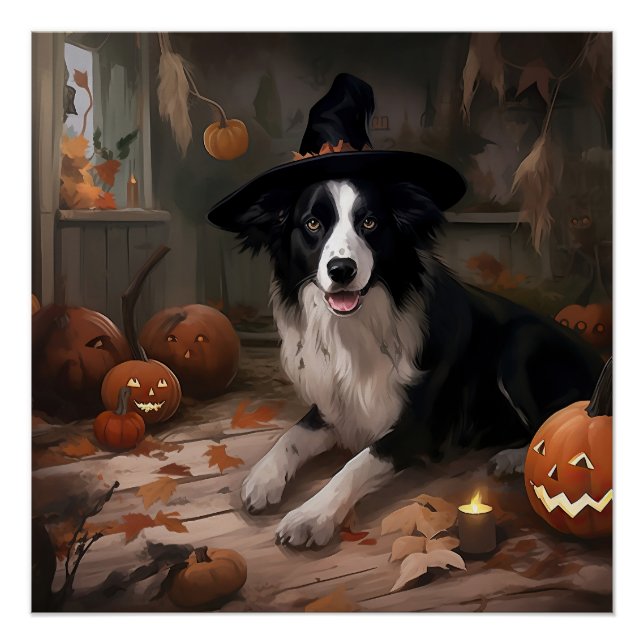 Border Collie Pumpkins Halloween Scary  Poster (Front)