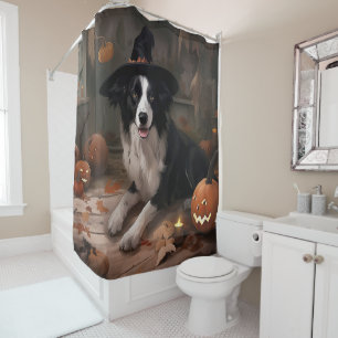 Border Collie Pumpkins Halloween Scary  Shower Curtain