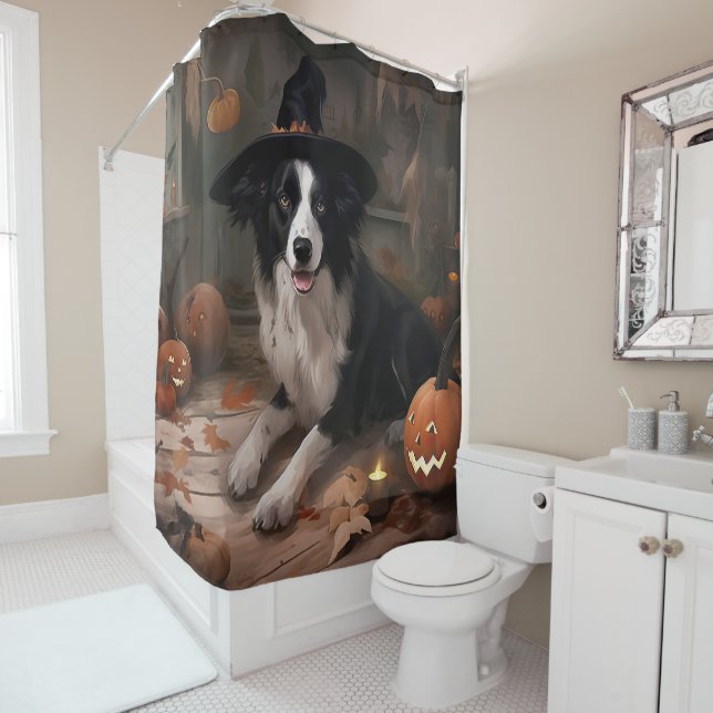 Border Collie Pumpkins Halloween Scary  Shower Curtain (In Situ)