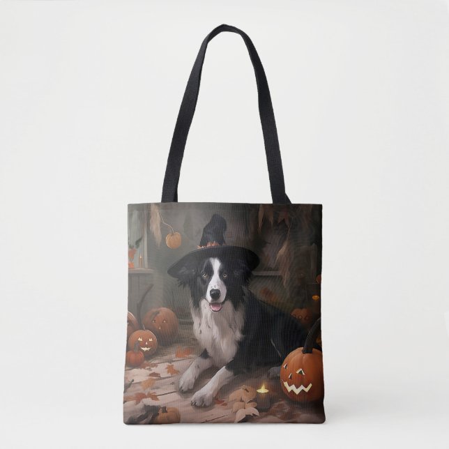 Border Collie Pumpkins Halloween Scary  Tote Bag (Front)
