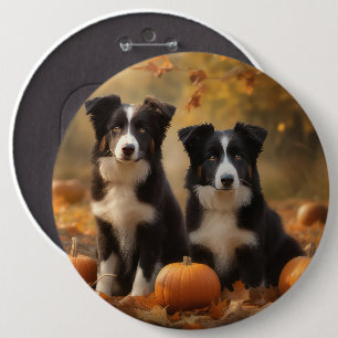 Border Collie Puppy Autumn Delight Pumpkin 6 Cm Round Badge