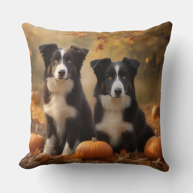 Border Collie Puppy Autumn Delight Pumpkin Cushion (Front)