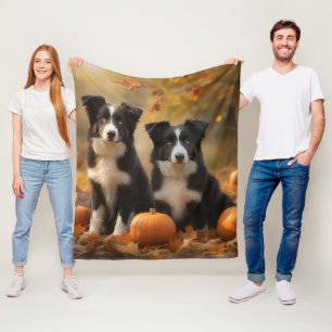 Border Collie Puppy Autumn Delight Pumpkin Fleece Blanket