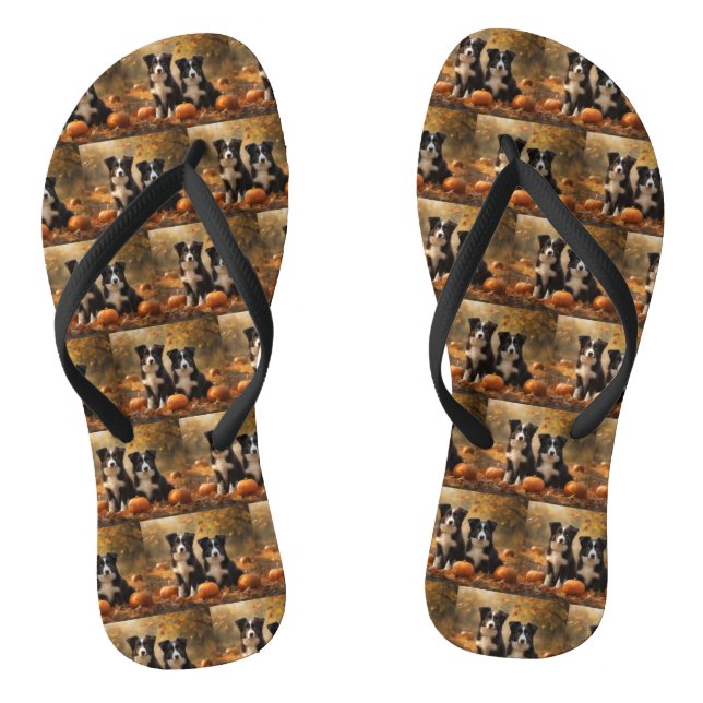 Border Collie Puppy Autumn Delight Pumpkin Flip Flops (Footbed)