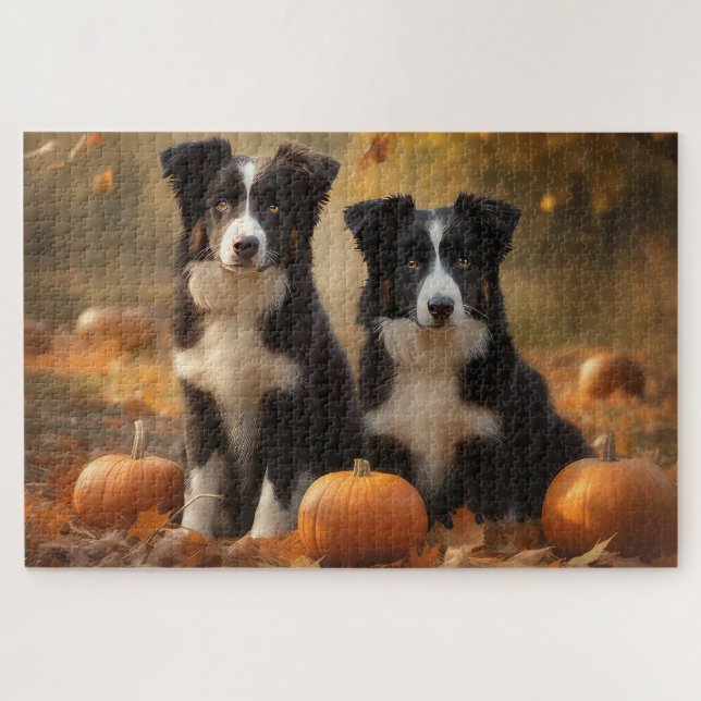 Border Collie Puppy Autumn Delight Pumpkin Jigsaw Puzzle (Horizontal)