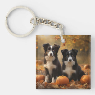 Border Collie Puppy Autumn Delight Pumpkin Key Ring