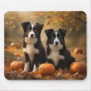 Border Collie Puppy Autumn Delight Pumpkin Mouse Mat