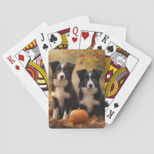 Border Collie Puppy Autumn Delight Pumpkin Playing Cards