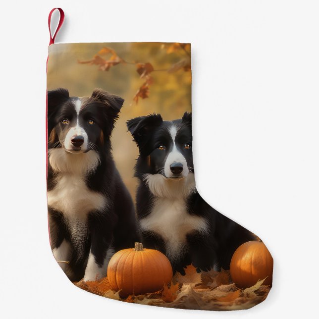 Border Collie Puppy Autumn Delight Pumpkin Small Christmas Stocking (Front)
