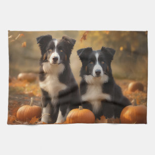 Border Collie Puppy Autumn Delight Pumpkin Tea Towel